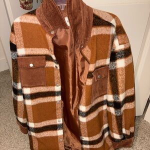 Vigoss Tan and Brown Plaid Shirt Jacket